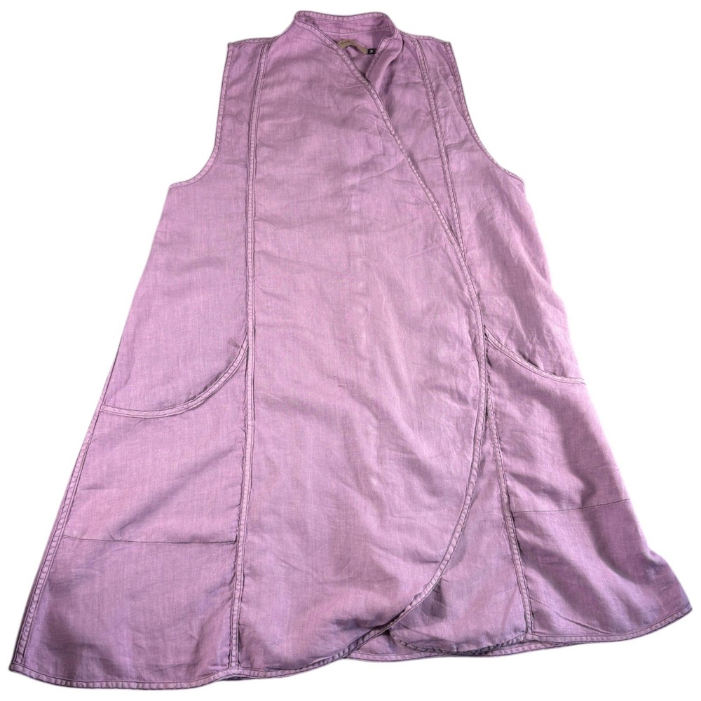 Cynthia Ashby Purple Linen Wrap Tunic Dress Womens Medium Lagenlook Faded Pastel